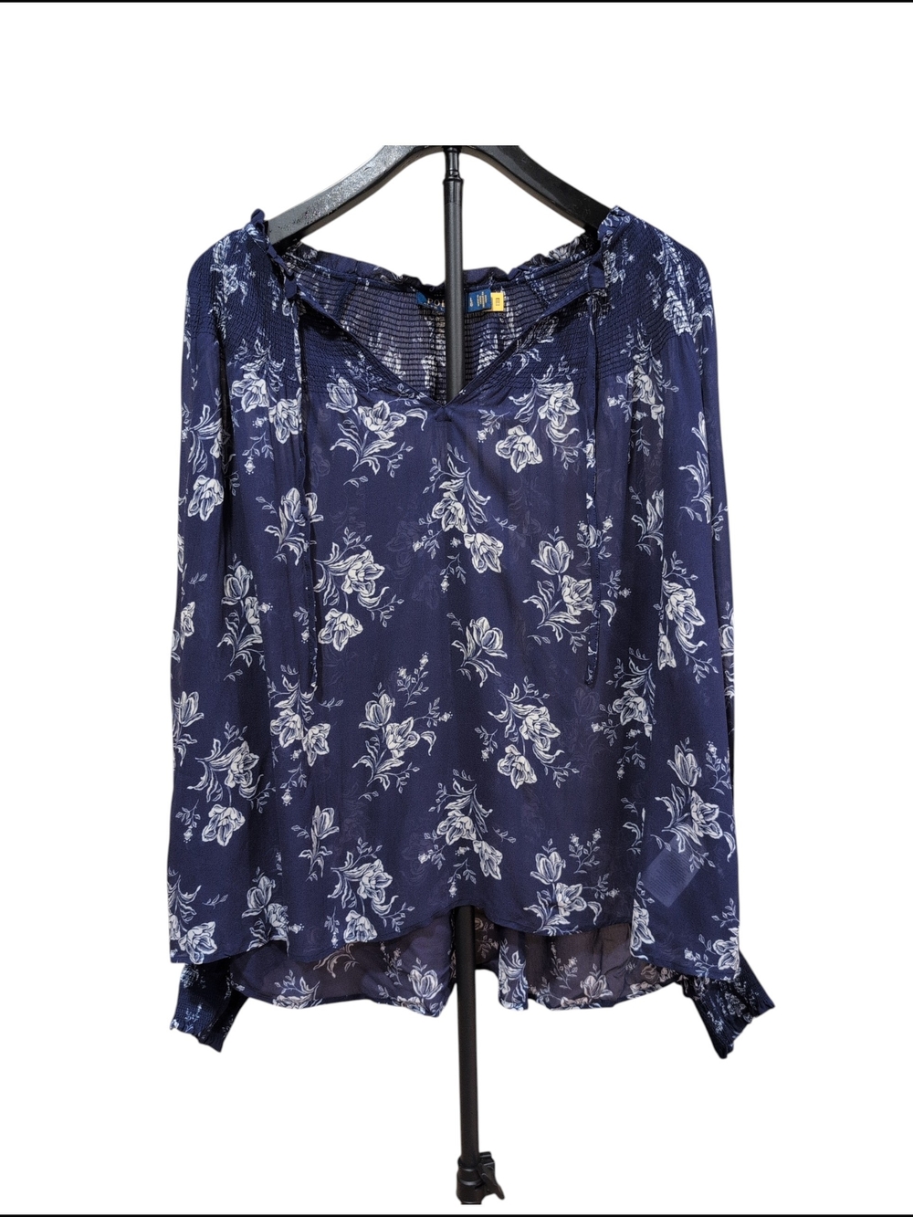 Ralph Lauren Navy Floral V-Neck Long-Sleeve Blouse L